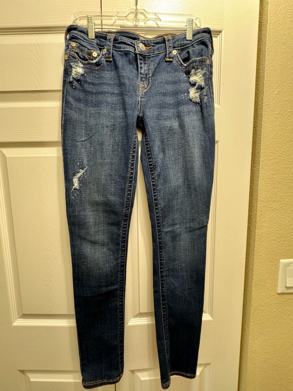 True Religion Women's Dark Blue Distressed Skinny Jeans